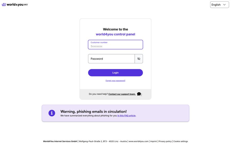 world4you customer portal interface